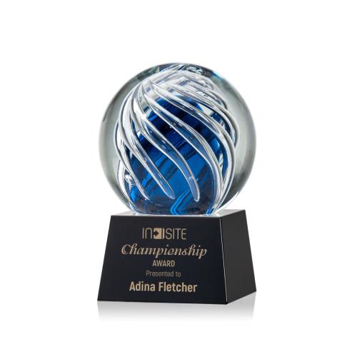 Awards and Plaques - Glass Trophies - Art Glass Trophies - Truong on Small Crystal Base Black Globe Glass Trophy