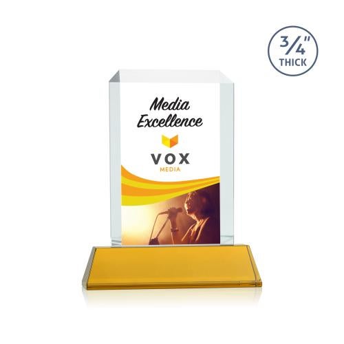 Awards and Plaques - Crystal Trophies - Carey Full Color on Helton Amber Rectangle Crystal Trophy