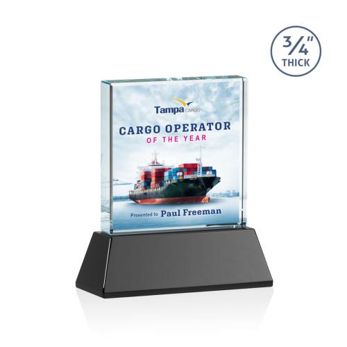 Awards and Plaques - Crystal Trophies - Landers Full Color on Helton Black Square / Cube Crystal Trophy