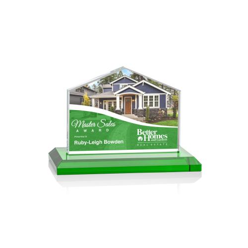Awards and Plaques - Crystal Trophies - House Full Color Green Peaks Crystal Trophy