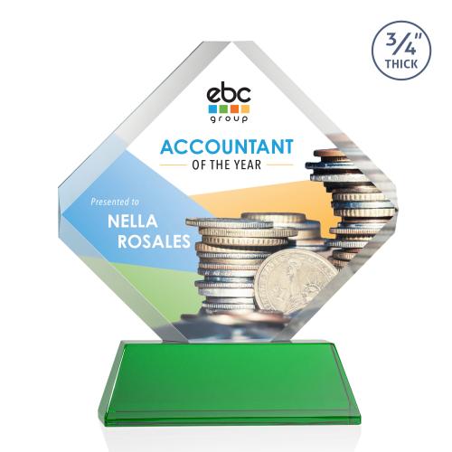 Awards and Plaques - Crystal Trophies - Jacobsen on Helton Full Color Green Crystal Trophy