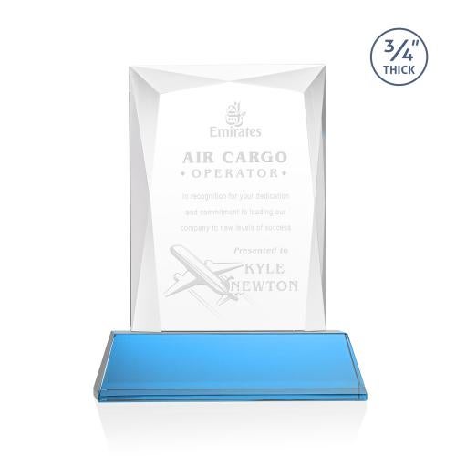 Awards and Plaques - Crystal Trophies - Cassidy on Helton Base Sky Blue Rectangle Crystal Trophy