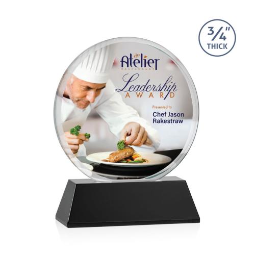 Awards and Plaques - Crystal Trophies - Juarez on Helton Full Color Black Circle Crystal Trophy