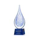 Striation on Small Crystal Base Blue Tear Drop Glass Trophy