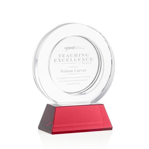 Awards and Plaques - Crystal Trophies - Napier on Base Red Circle Crystal Trophy