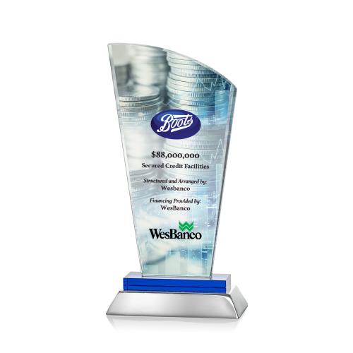 Awards and Plaques - Crystal Trophies - Pollard Full Color Blue Peaks Crystal Trophy