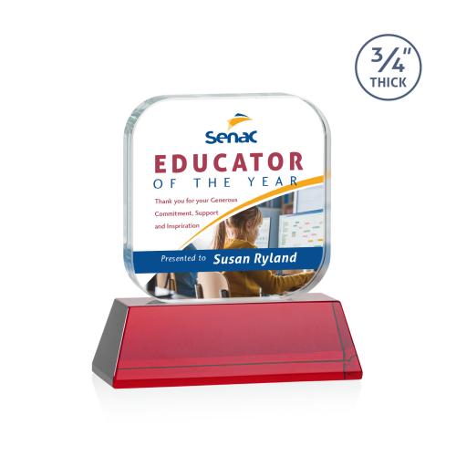 Awards and Plaques - Crystal Trophies - App Full Color on Helton Red Square / Cube Crystal Trophy