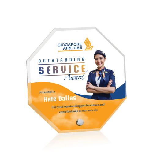 Awards and Plaques - Acrylic Trophies - Jewell Octagon Full Color Silver Polygon Acrylic Trophy