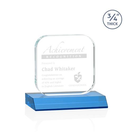 Awards and Plaques - Crystal Trophies - App Sky Blue Square / Cube Crystal Trophy