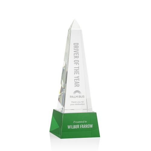 Awards and Plaques - Crystal Trophies - Slaughter Obelisk on Base - Green