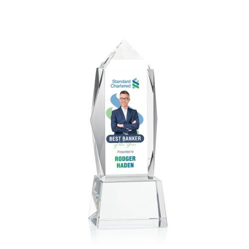 Awards and Plaques - Crystal Trophies - Navarro Full Color on Base Clear Obelisk Crystal Trophy