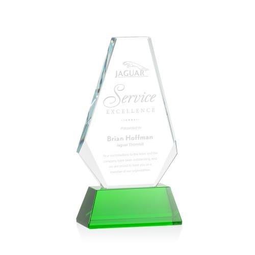 Awards and Plaques - Crystal Trophies - Mcleod on Helton Base Green Polygon Crystal Trophy