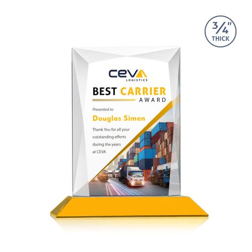 Awards and Plaques - Crystal Trophies - Cassidy Full Color Amber Rectangle Crystal Trophy