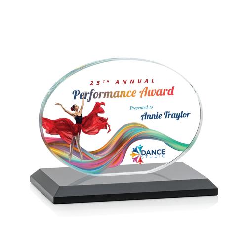 Awards and Plaques - Crystal Trophies - Woods (Horiz) Full Color Black Circle Crystal Trophy
