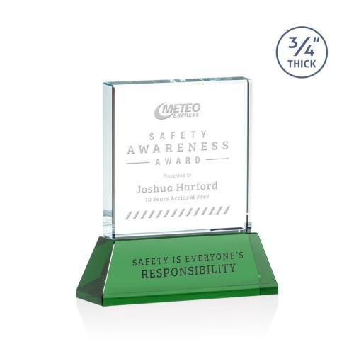 Awards and Plaques - Crystal Trophies - Landers  on Helton Green Square / Cube Crystal Trophy