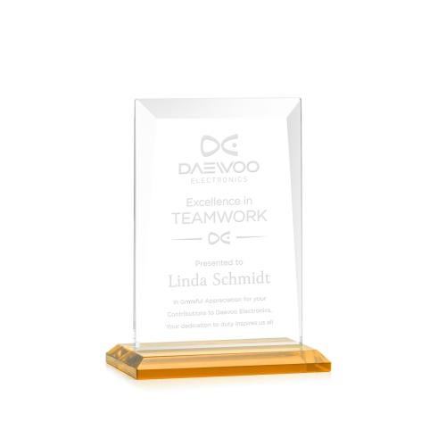 Awards and Plaques - Crystal Trophies - Prieto Amber Rectangle Crystal Trophy