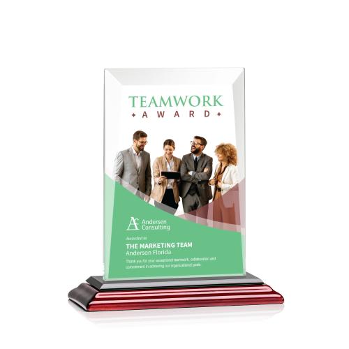 Awards and Plaques - Crystal Trophies - Prieto Full Color Rosewood Rectangle Crystal Trophy