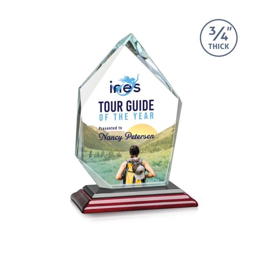 Awards and Plaques - Crystal Trophies - Boone Ice Peak Full Color Wood Peaks Crystal Trophy
