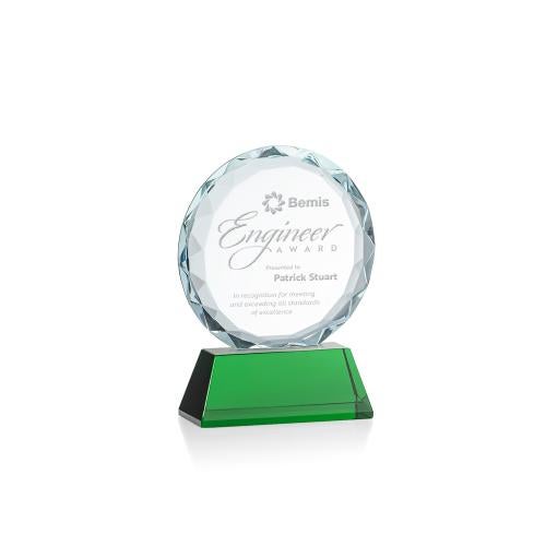 Awards and Plaques - Crystal Trophies - Linares Green Circle Crystal Trophy