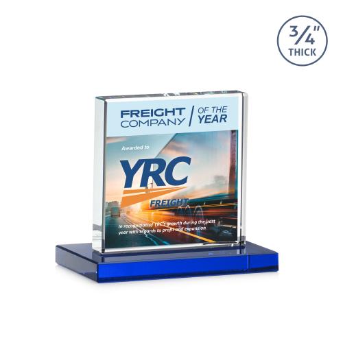 Awards and Plaques - Crystal Trophies - Landers Full Color Blue Square / Cube Crystal Trophy