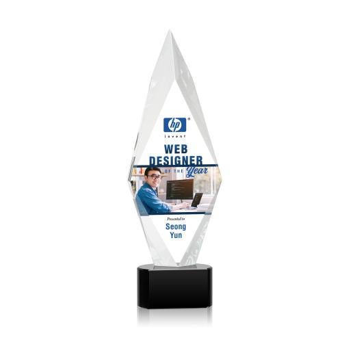 Awards and Plaques - Crystal Trophies - Kendrick Full Color on Half Round Base Black Crystal Trophy