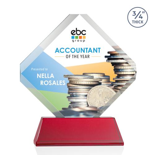 Awards and Plaques - Crystal Trophies - Jacobsen on Helton Full Color Red Crystal Trophy