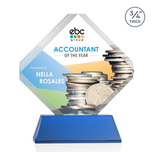 Awards and Plaques - Crystal Trophies - Jacobsen on Helton Full Color Blue Crystal Trophy