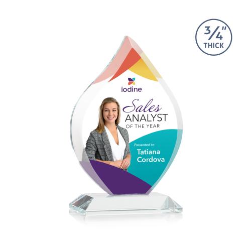 Awards and Plaques - Crystal Trophies - Cavazos Full Color Clear Flame Crystal Trophy