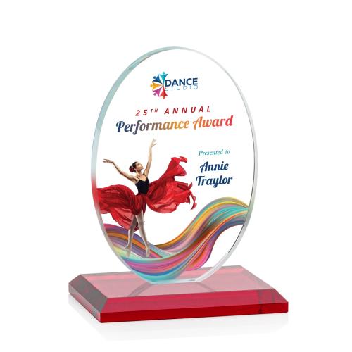 Awards and Plaques - Crystal Trophies - Woods (Vert) Full Color Red Circle Crystal Trophy