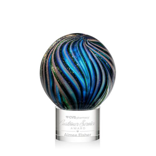 Awards and Plaques - Glass Trophies - Art Glass Trophies - McCray on Round Base Clear Globe Glass Trophy