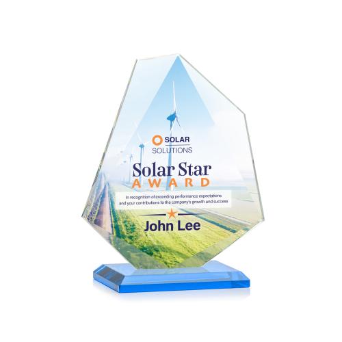 Awards and Plaques - Crystal Trophies - McGhee Full Color Sky Blue Unique Crystal Trophy