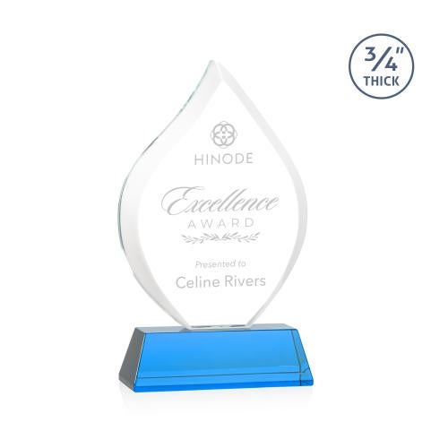 Awards and Plaques - Crystal Trophies - Cavazos on Helton Base Sky Blue Flame Crystal Trophy