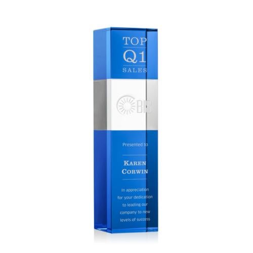 Awards and Plaques - Crystal Trophies - Price Tower Sky Blue Towers Crystal Trophy