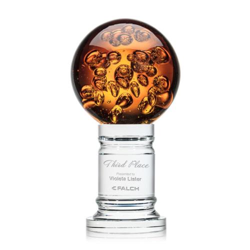 Awards and Plaques - Glass Trophies - Art Glass Trophies - Freeman Globe on Crystal Pedestal Base Glass Trophy