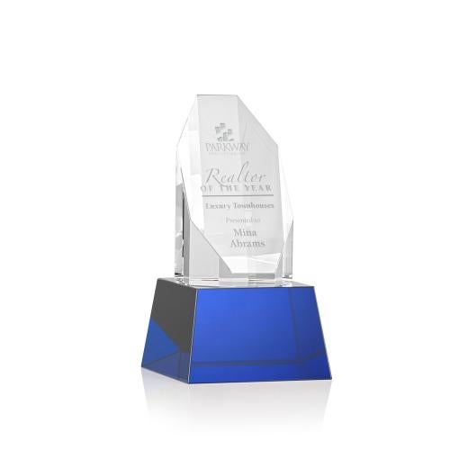 Awards and Plaques - Crystal Trophies - Cunningham on Base Blue Polygon Crystal Trophy