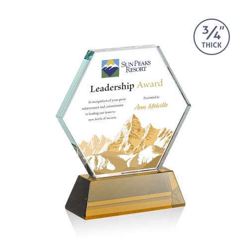 Awards and Plaques - Crystal Trophies - Pagan on Helton Full Color Amber Polygon Crystal Trophy