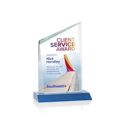 Awards and Plaques - Crystal Trophies - Brito Full Color Sky Blue Peaks Crystal Trophy