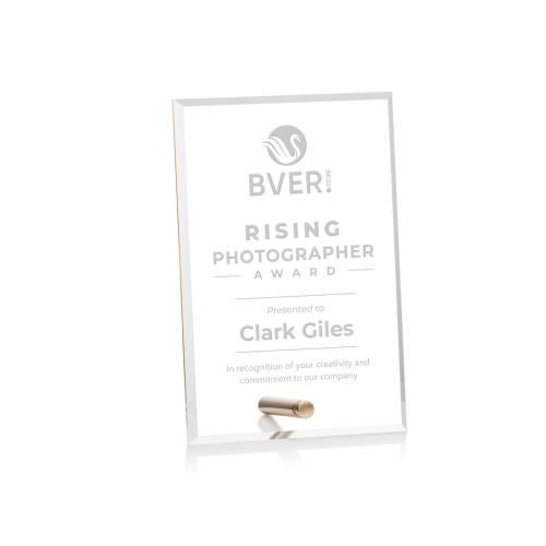 Awards and Plaques - Acrylic Trophies - Jewell (V) Gold Rectangle Acrylic Trophy