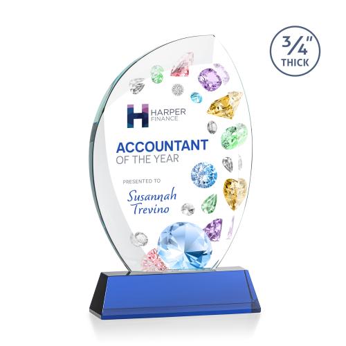 Awards and Plaques - Crystal Trophies - Oakes Full Color on Helton Base Blue Flame Crystal Trophy