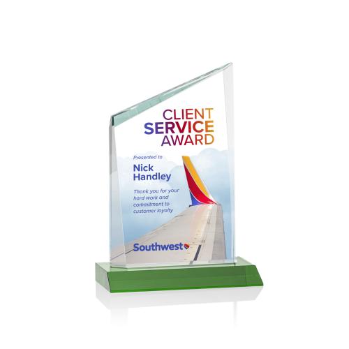 Awards and Plaques - Crystal Trophies - Brito Full Color Green Peaks Crystal Trophy