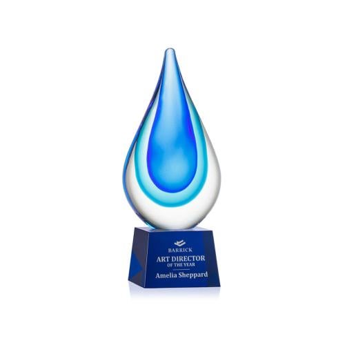 Awards and Plaques - Glass Trophies - Art Glass Trophies - Eubanks on Small Crystal Base - Blue