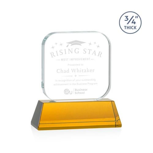Awards and Plaques - Crystal Trophies - App on Helton Amber Square / Cube Crystal Trophy
