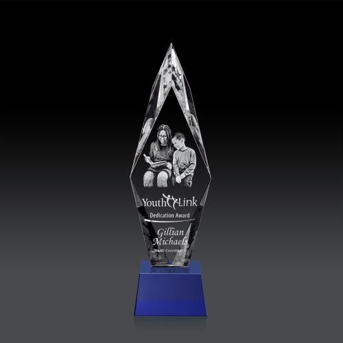 Awards and Plaques - Crystal Trophies - Kendrick on Small Base (3D) Blue Crystal Trophy