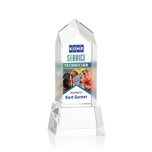 Awards and Plaques - Crystal Trophies - Escobar Full Color on Base Clear Towers Crystal Trophy