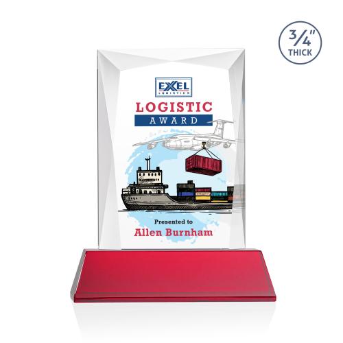 Awards and Plaques - Crystal Trophies - Cassidy Full Color on Helton Base Red Rectangle Crystal Trophy