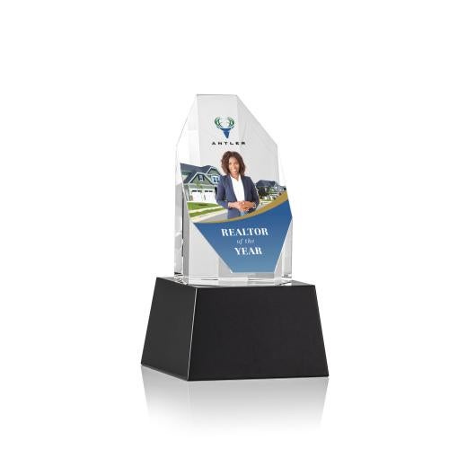Awards and Plaques - Crystal Trophies - Cunningham Full Color on Base Black Polygon Crystal Trophy