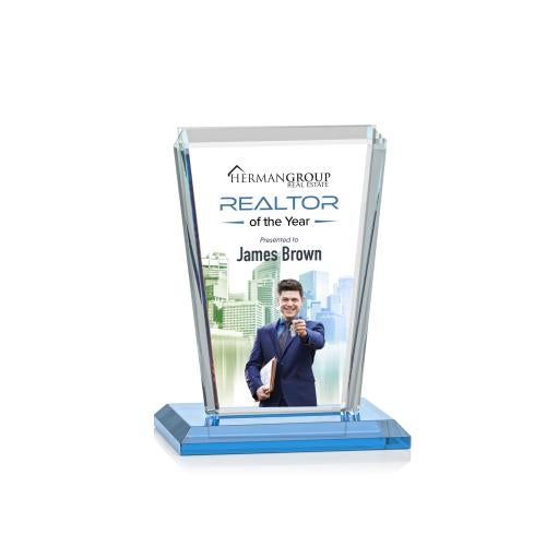 Awards and Plaques - Crystal Trophies - Frank Full Color Sky Blue Rectangle Crystal Trophy