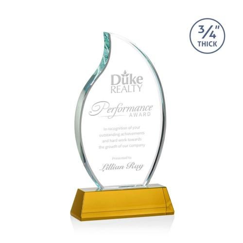 Awards and Plaques - Crystal Trophies - Summers on Helton Base Amber Flame Crystal Trophy
