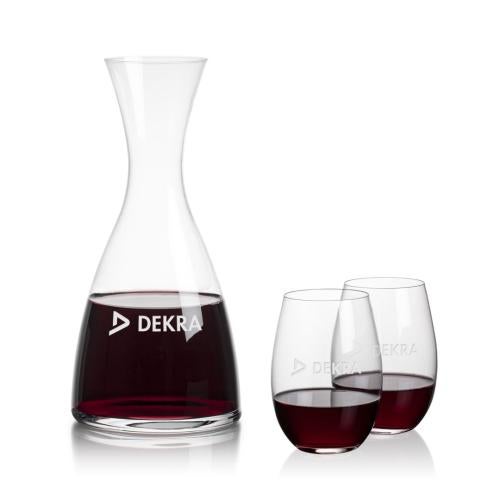Custom Barware Glasses - Carafes - Daugherty Carafe & Cordero Stemless Wine