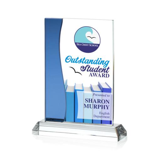 Awards and Plaques - Crystal Trophies - Starr Full Color Blue Rectangle Crystal Trophy